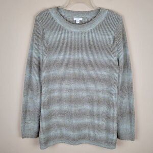 J. Jill Size M Pullover Knit Sweater Long Sleeve Round Neck Aqua Blue Brown